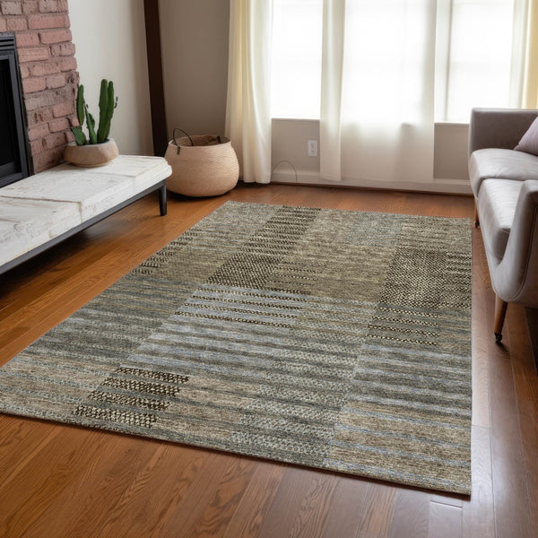 Homeroots 3' Stylish Striped Washable Area Rug For Indoor Or Outdoor Use - Durable, Easy To Clean Design Taupe Polyester 613182