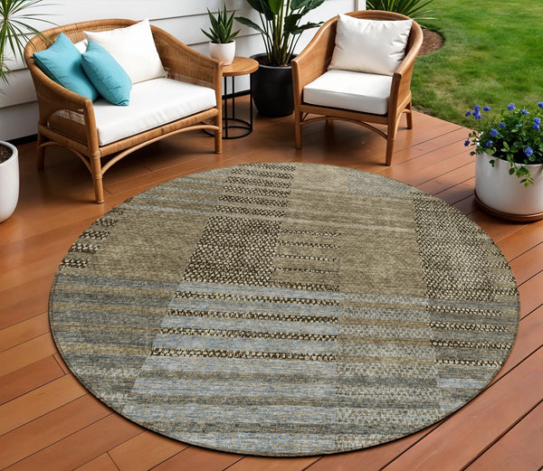 Homeroots 3' Stylish Striped Washable Area Rug For Indoor Or Outdoor Use - Durable, Easy To Clean Design Taupe Polyester 613183