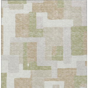 Homeroots 3' Stylish Geometric Washable Area Rug For Indoor And Outdoor Use - Durable & Versatile Design Beige Polyester 613187