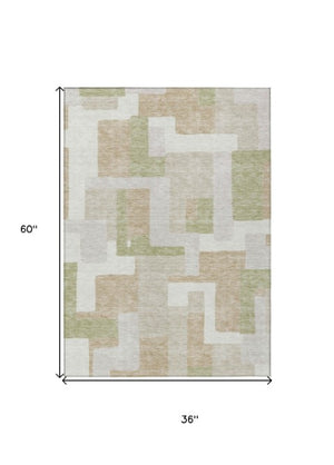 Homeroots 3' Stylish Geometric Washable Area Rug For Indoor And Outdoor Use - Durable & Versatile Design Beige Polyester 613187