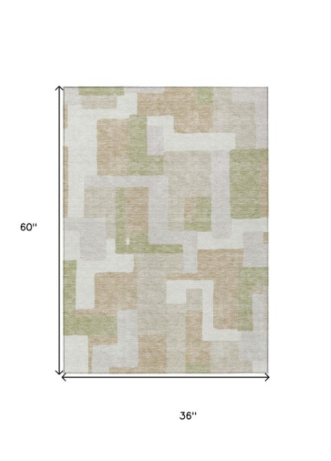 Homeroots 3' Stylish Geometric Washable Area Rug For Indoor And Outdoor Use - Durable & Versatile Design Beige Polyester 613187