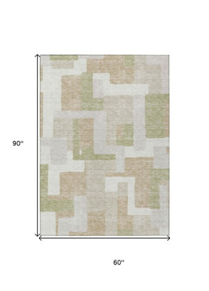 Homeroots 3' Stylish Geometric Washable Area Rug For Indoor And Outdoor Use - Durable & Versatile Design Beige Polyester 613188