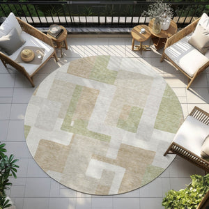 Homeroots 3' Stylish Geometric Washable Area Rug For Indoor And Outdoor Use - Durable & Versatile Design Beige Polyester 613189