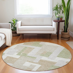 Homeroots 3' Stylish Geometric Washable Area Rug For Indoor And Outdoor Use - Durable & Versatile Design Beige Polyester 613189