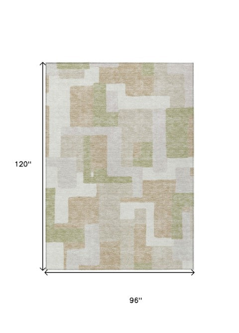 Homeroots 3' Stylish Geometric Washable Area Rug For Indoor And Outdoor Use - Durable & Versatile Design Beige Polyester 613190