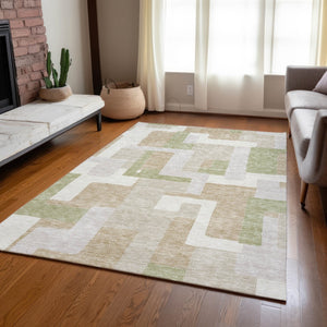 Homeroots 3' Stylish Geometric Washable Area Rug For Indoor And Outdoor Use - Durable & Versatile Design Beige Polyester 613190