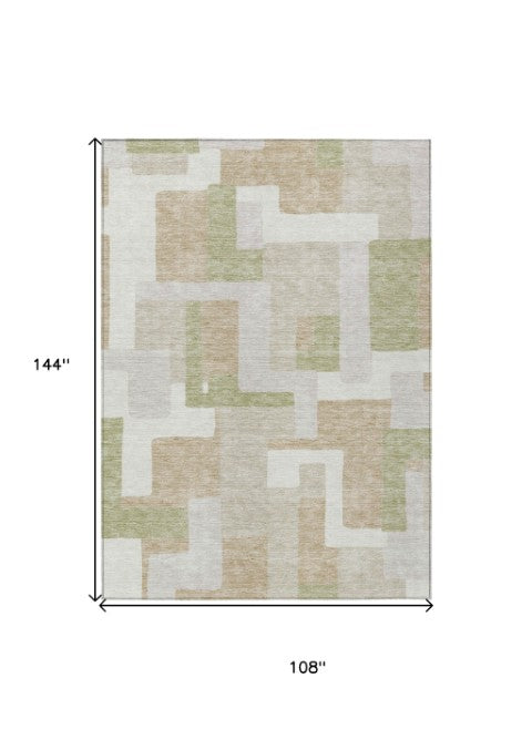 Homeroots 3' Stylish Geometric Washable Area Rug For Indoor And Outdoor Use - Durable & Versatile Design Beige Polyester 613191