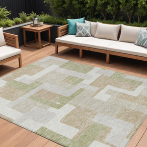 Homeroots 3' Stylish Geometric Washable Area Rug For Indoor And Outdoor Use - Durable & Versatile Design Beige Polyester 613191