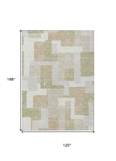 Homeroots 3' Stylish Geometric Washable Area Rug For Indoor And Outdoor Use - Durable & Versatile Design Beige Polyester 613192
