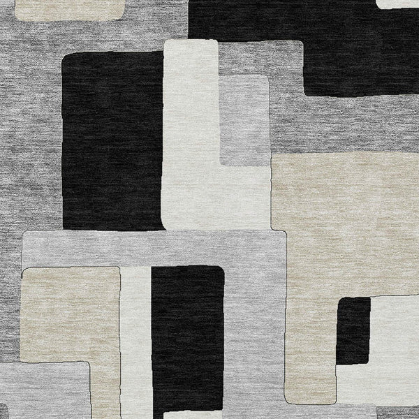 Homeroots 3' Stylish Geometric Washable Area Rug For Indoor And Outdoor Use - Durable & Versatile Design Black Polyester 613193