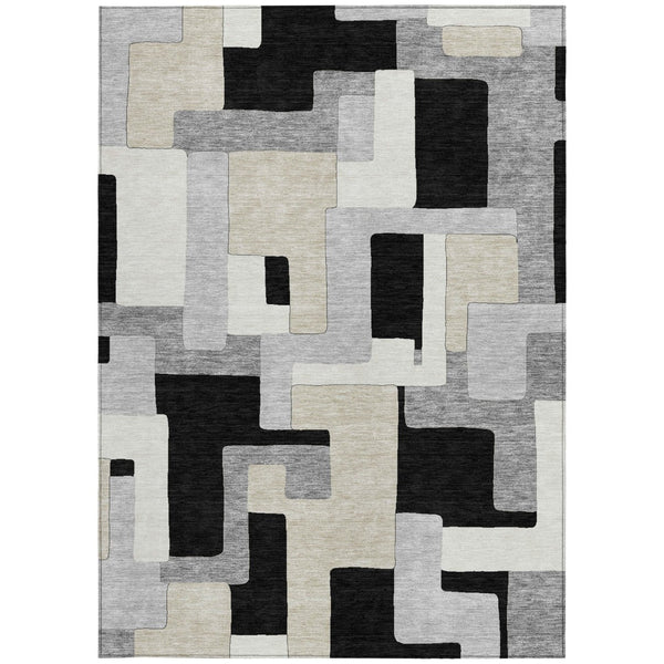 Homeroots 3' Stylish Geometric Washable Area Rug For Indoor And Outdoor Use - Durable & Versatile Design Black Polyester 613194