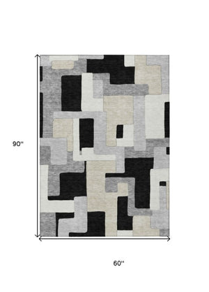 Homeroots 3' Stylish Geometric Washable Area Rug For Indoor And Outdoor Use - Durable & Versatile Design Black Polyester 613194