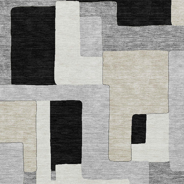Homeroots 3' Stylish Geometric Washable Area Rug For Indoor And Outdoor Use - Durable & Versatile Design Black Polyester 613194