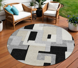 Homeroots 3' Stylish Geometric Washable Area Rug For Indoor And Outdoor Use - Durable & Versatile Design Black Polyester 613195