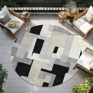 Homeroots 3' Stylish Geometric Washable Area Rug For Indoor And Outdoor Use - Durable & Versatile Design Black Polyester 613195