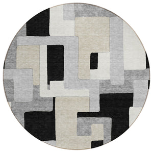 Homeroots 3' Stylish Geometric Washable Area Rug For Indoor And Outdoor Use - Durable & Versatile Design Black Polyester 613195
