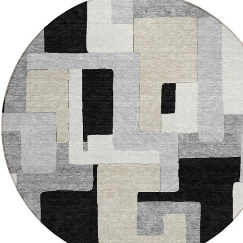 Homeroots 3' Stylish Geometric Washable Area Rug For Indoor And Outdoor Use - Durable & Versatile Design Black Polyester 613195