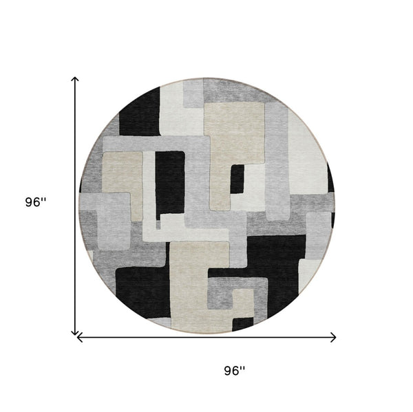 Homeroots 3' Stylish Geometric Washable Area Rug For Indoor And Outdoor Use - Durable & Versatile Design Black Polyester 613195