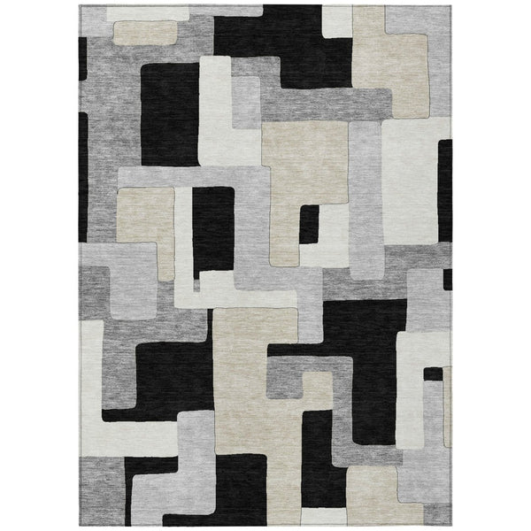 HomeRoots 5' Timeless Black, Ivory & Beige Geometric Indoor-Outdoor Rug – Durable, Washable & Stylish Design 8' X 10' 613196