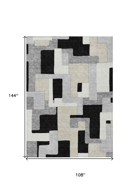 Homeroots 3' Stylish Geometric Washable Area Rug For Indoor And Outdoor Use - Durable & Versatile Design Black Polyester 613197