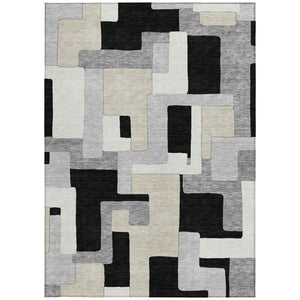 Homeroots 3' Stylish Geometric Washable Area Rug For Indoor And Outdoor Use - Durable & Versatile Design Black Polyester 613197
