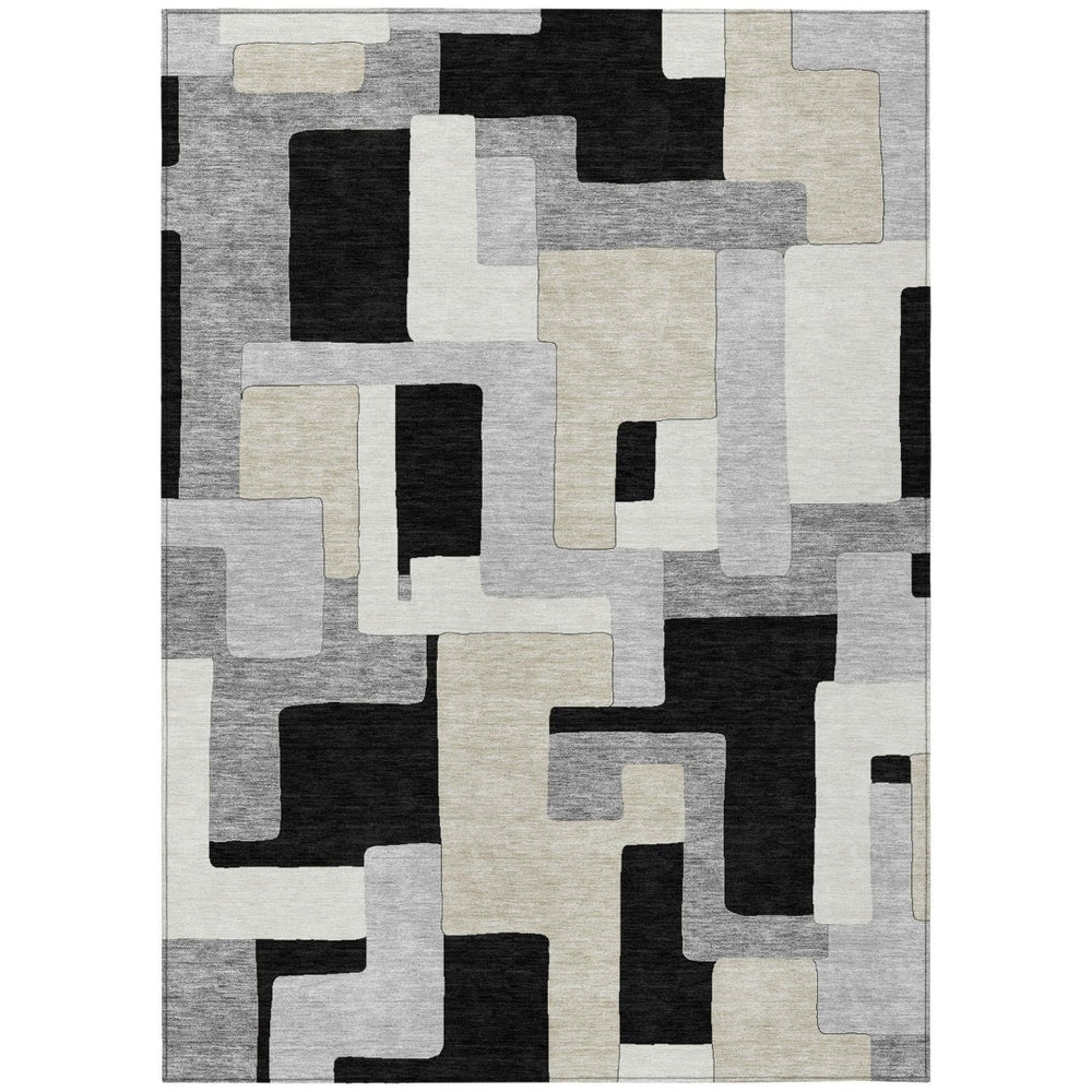 HomeRoots 5' Timeless Black, Ivory & Beige Geometric Indoor-Outdoor Rug – Durable, Washable & Stylish Design 10' X 14' 613198