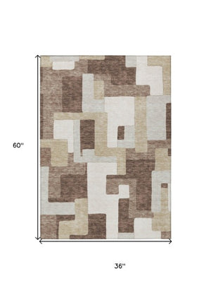 Homeroots 3' Stylish Geometric Washable Area Rug For Indoor And Outdoor Use - Durable & Versatile Design Brown Polyester 613199