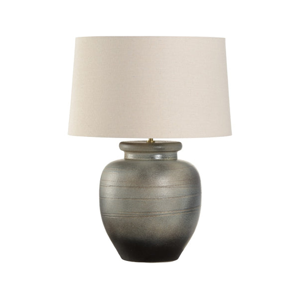 Wildwood Ayaka Handcrafted Shiga Table Lamp With Rolled-Edge Linen Shade, Cloth Cord, Japanese Kiln Finish 61320-2