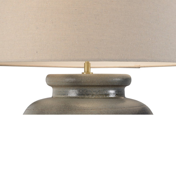 Wildwood Ayaka Handcrafted Shiga Table Lamp With Rolled-Edge Linen Shade, Cloth Cord, Japanese Kiln Finish 61320-2