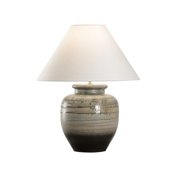 Wildwood Ayaka Handcrafted Shiga Table Lamp With Rolled-Edge Linen Shade, Cloth Cord, Japanese Kiln Finish 61320