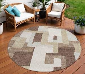 Homeroots 3' Stylish Geometric Washable Area Rug For Indoor And Outdoor Use - Durable & Versatile Design Brown Polyester 613201