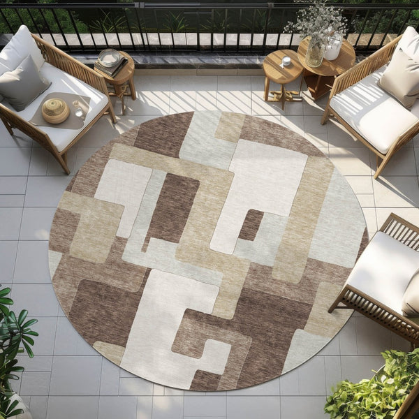 Homeroots 3' Stylish Geometric Washable Area Rug For Indoor And Outdoor Use - Durable & Versatile Design Brown Polyester 613201