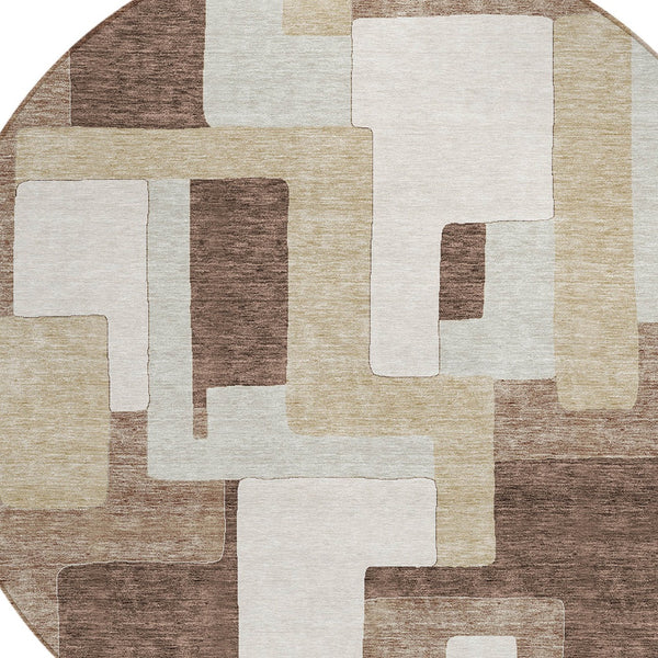 Homeroots 3' Stylish Geometric Washable Area Rug For Indoor And Outdoor Use - Durable & Versatile Design Brown Polyester 613201