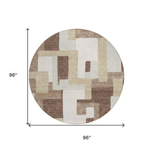 Homeroots 3' Stylish Geometric Washable Area Rug For Indoor And Outdoor Use - Durable & Versatile Design Brown Polyester 613201