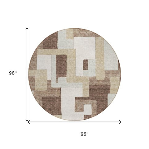 Homeroots 3' Stylish Geometric Washable Area Rug For Indoor And Outdoor Use - Durable & Versatile Design Brown Polyester 613201