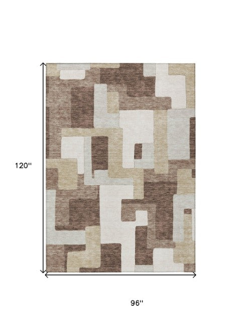 Homeroots 3' Stylish Geometric Washable Area Rug For Indoor And Outdoor Use - Durable & Versatile Design Brown Polyester 613202