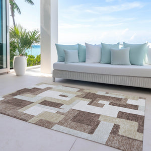 Homeroots 3' Stylish Geometric Washable Area Rug For Indoor And Outdoor Use - Durable & Versatile Design Brown Polyester 613204