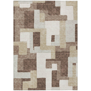HomeRoots 5' Durable Geometric Washable Area Rug in Brown, Ivory, and Taupe for Indoor and Outdoor Spaces 10' X 14' 613204