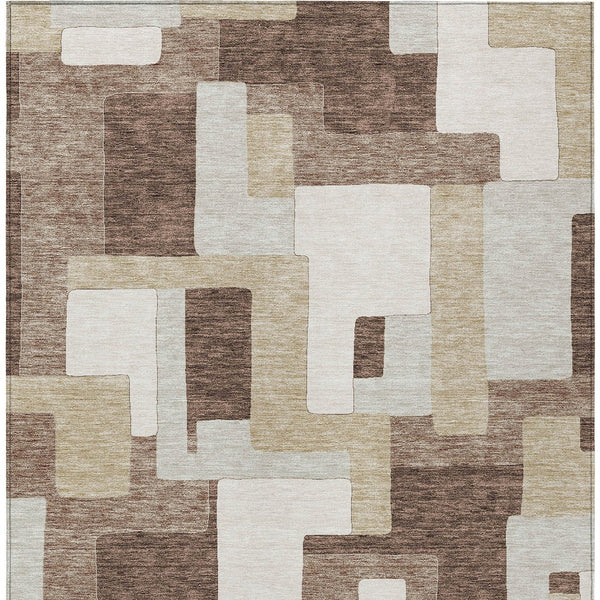 Homeroots 3' Stylish Geometric Washable Area Rug For Indoor And Outdoor Use - Durable & Versatile Design Brown Polyester 613204