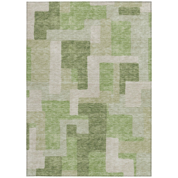 Homeroots 3' Stylish Geometric Washable Area Rug For Indoor And Outdoor Use - Durable & Versatile Design Green Polyester 613206