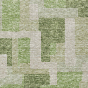 Homeroots 3' Stylish Geometric Washable Area Rug For Indoor And Outdoor Use - Durable & Versatile Design Green Polyester 613206