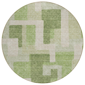 HomeRoots 5' Stylish Sage Green and Beige Geometric Area Rug - Washable, Stain-Resistant for Indoor & Outdoor Use 8' Round 613207