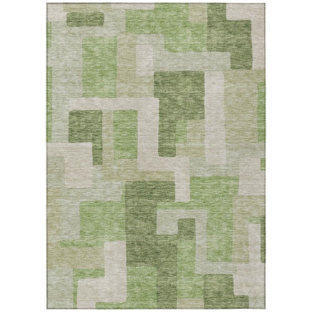 HomeRoots 5' Stylish Sage Green and Beige Geometric Area Rug - Washable, Stain-Resistant for Indoor & Outdoor Use 8' X 10' 613208