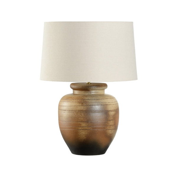 Wildwood Rika Handcrafted Shiga Table Lamp — Sandy Clay Orange Glaze, Rolled-Edge Linen Shade, Warm Ambient Lighting 61321-2