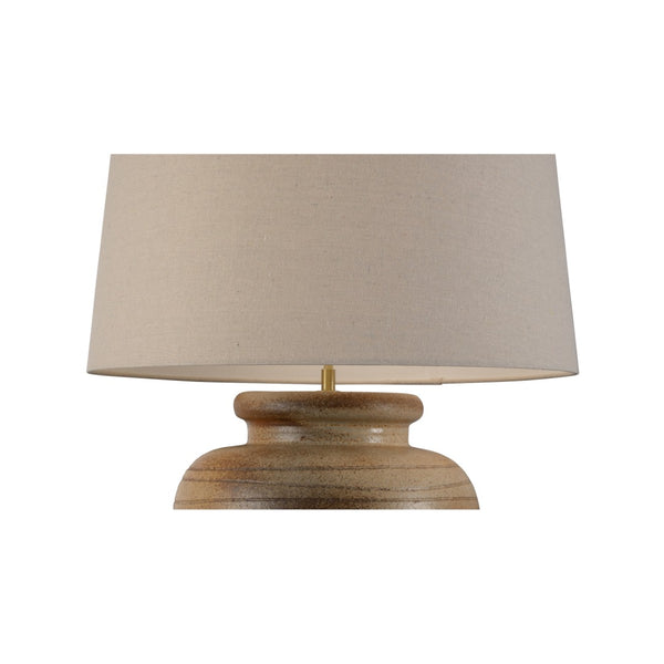 Wildwood Rika Handcrafted Shiga Table Lamp — Sandy Clay Orange Glaze, Rolled-Edge Linen Shade, Warm Ambient Lighting 61321-2