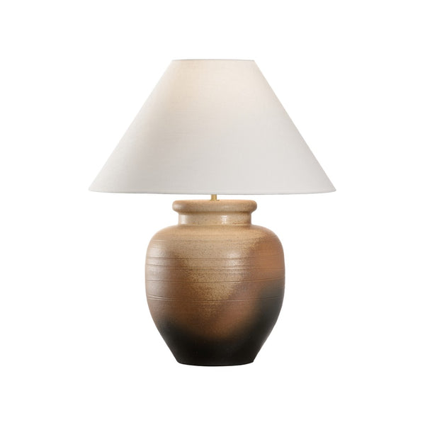 Wildwood Rika Handcrafted Shiga Table Lamp — Warm Orange Sandy Clay, Rolled-Edge Linen Shade, Rustic Elegance 61321