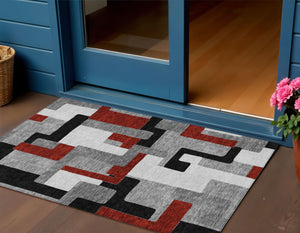Homeroots 3' Stylish Geometric Washable Area Rug For Indoor And Outdoor Use - Durable & Versatile Design Gray Polyester 613211