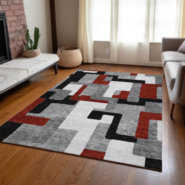 Homeroots 3' Stylish Geometric Washable Area Rug For Indoor And Outdoor Use - Durable & Versatile Design Gray Polyester 613211
