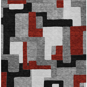 HomeRoots 5' Stylish Gray, Ivory & Red Geometric Washable Area Rug for Indoor & Outdoor Spaces, Durable Design 5' X 8' 613212