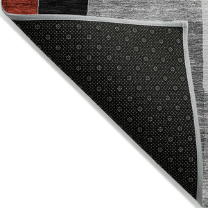 HomeRoots 5' Stylish Gray, Ivory & Red Geometric Washable Area Rug for Indoor & Outdoor Spaces, Durable Design 5' X 8' 613212
